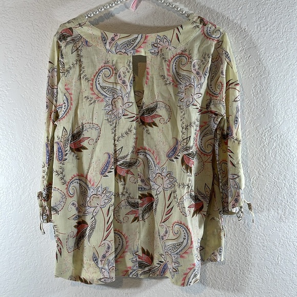 J.Jill Floral Paisley 3/4 Sleeve Tunic Love Linen Tie-Sleeve Blouse Small Petite - Picture 7 of 13